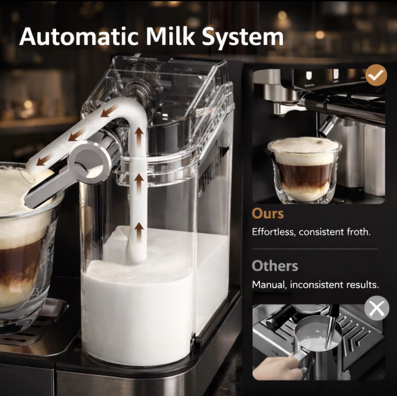 Automatic milk frothing system for consistent microfoam